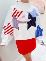 USA Stripe Patch Stars Mock Neck Sweatshirt