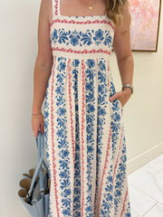 Elizabeth Floral Stripe Midi Dress