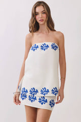 Contrast Leaf Print Border Strapless Top