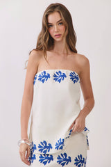 Contrast Leaf Print Border Strapless Top