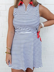 The Easton Dress Navy Stripe