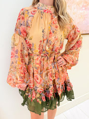 Evening Garden Mini Dress with Tie Belt