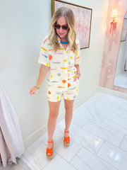 Multi Fish Shirt Button Up Top