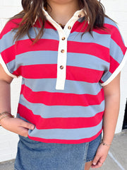 Victoria Striped Cuffed Sleeve Top