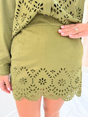 Davi Eyelet Faux Suede Skort