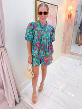 Tropical Floral Pleated Button Front Blouse