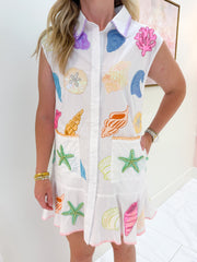 Multi Sequin Shell Button Up Tank Dress