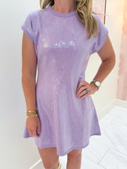 Full Sequin Knit Mini Dress Lavender