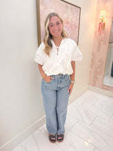 Solid Poplin Bubble Tie 3/4 Slv Top