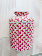 Porcelain Round Tissue Box Pink Fishnet