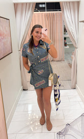 LSU Denim Rhinestone Logo Romper