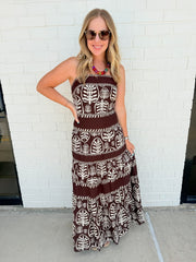 Leaf Print Tiered Maxi Dress
