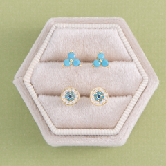 Turq Triple Cluster Studs on Velvet Tag