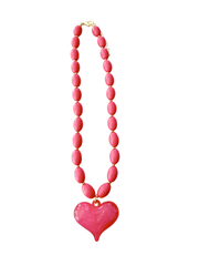 Roxie Necklace with Heart Charm Hot Pink