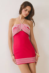 Stripe Trim Halter Mini Dress
