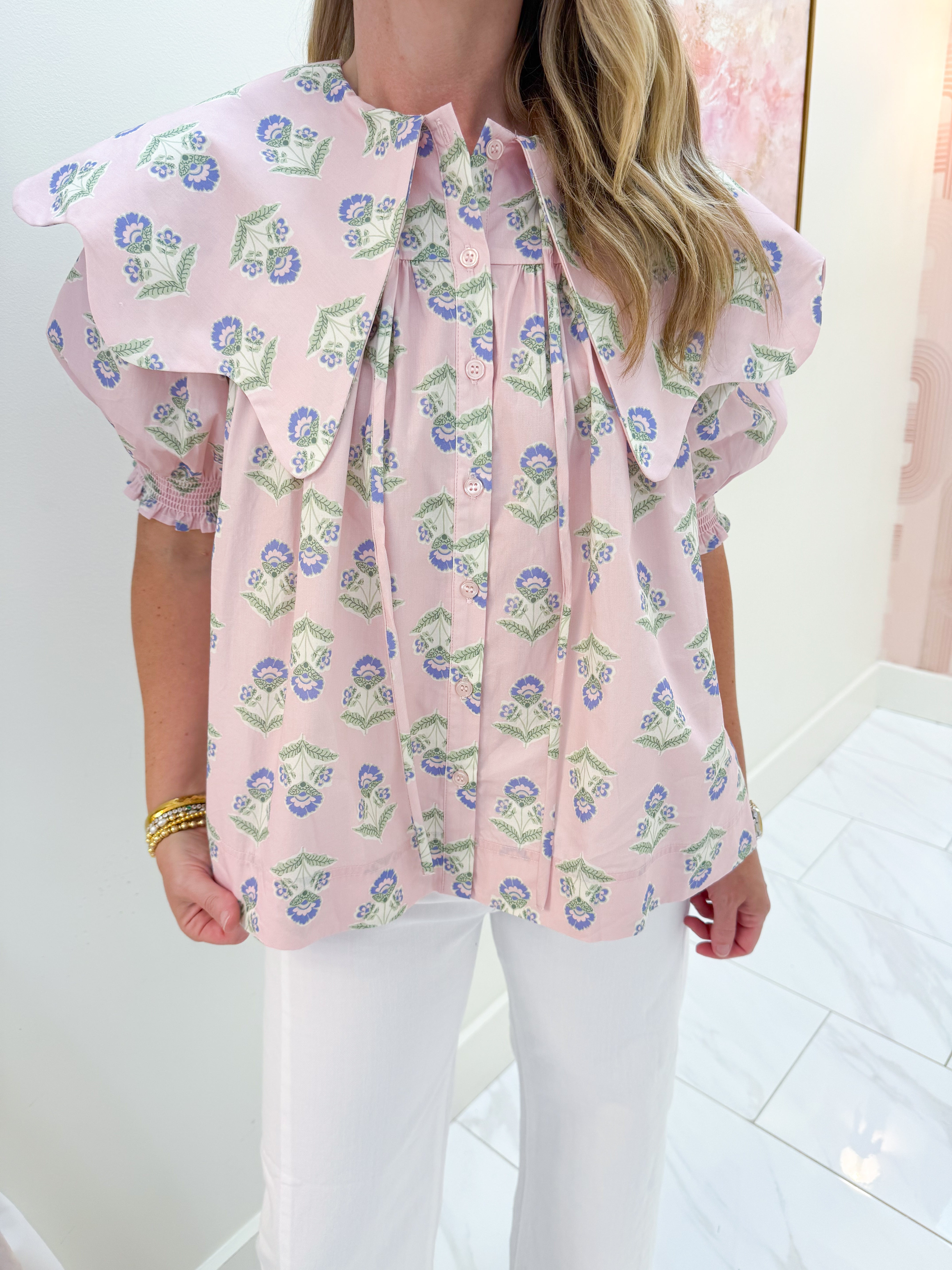 French Floral Novelty Collar Top