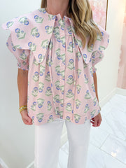 French Floral Novelty Collar Top