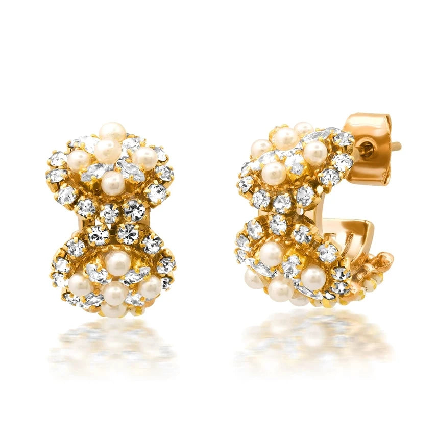 Tai Pearl and CZ Beaded Huggies