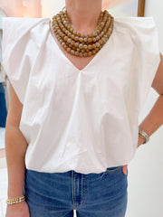 Bibi Poplin V-neck Bubble Top