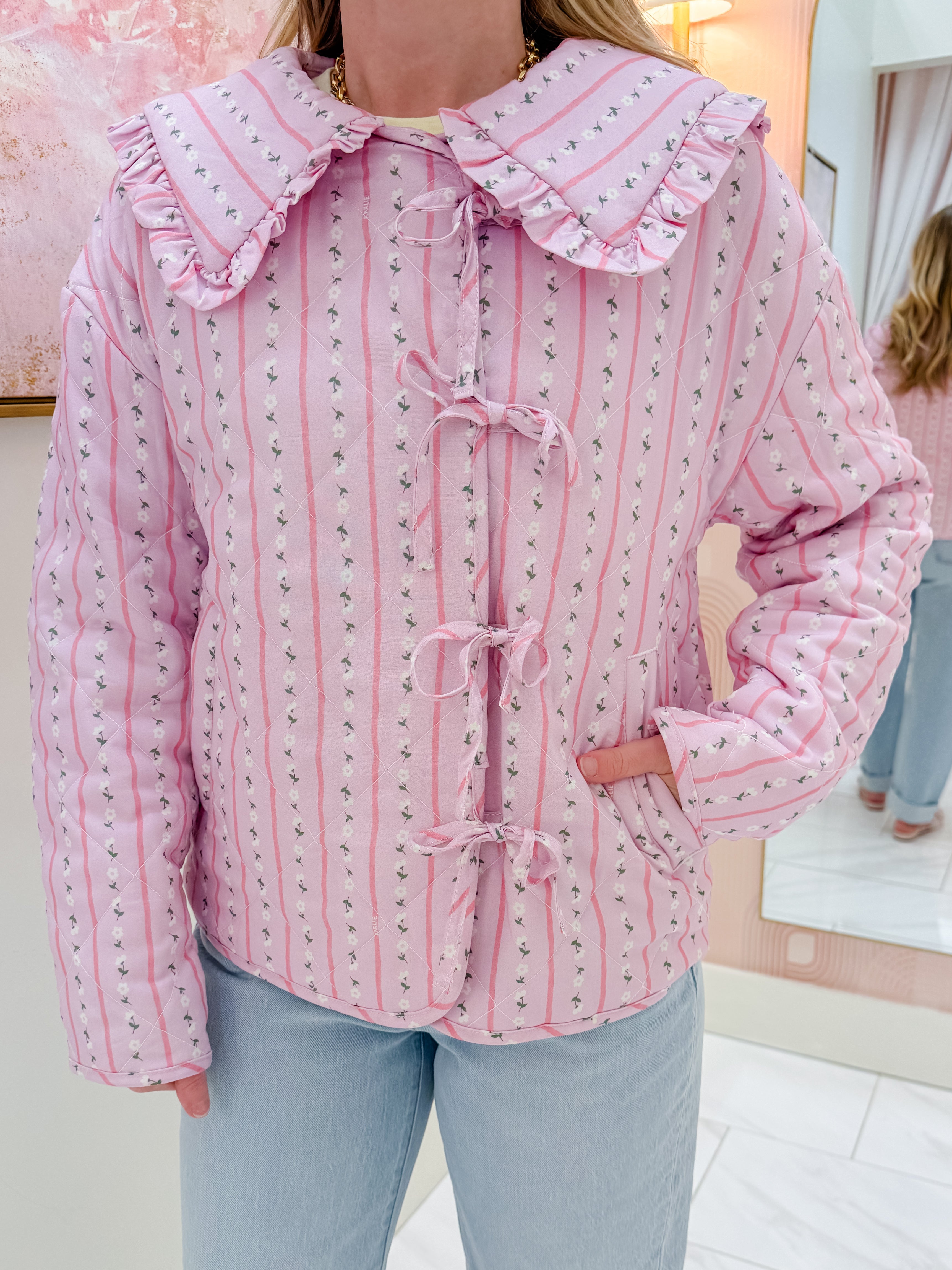 Floral Ditzy Stripe Quilted Jacket