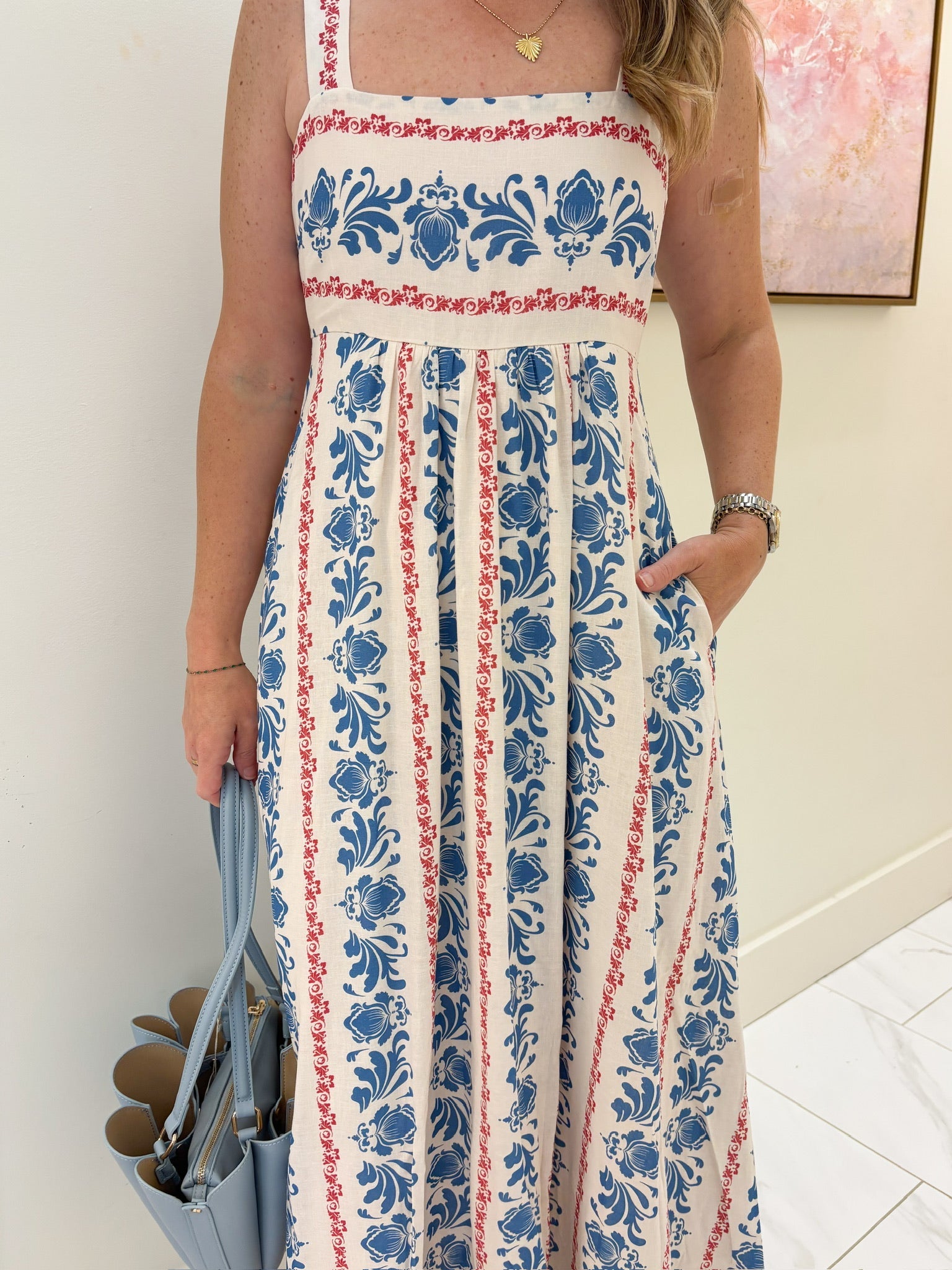 Elizabeth Floral Stripe Midi Dress
