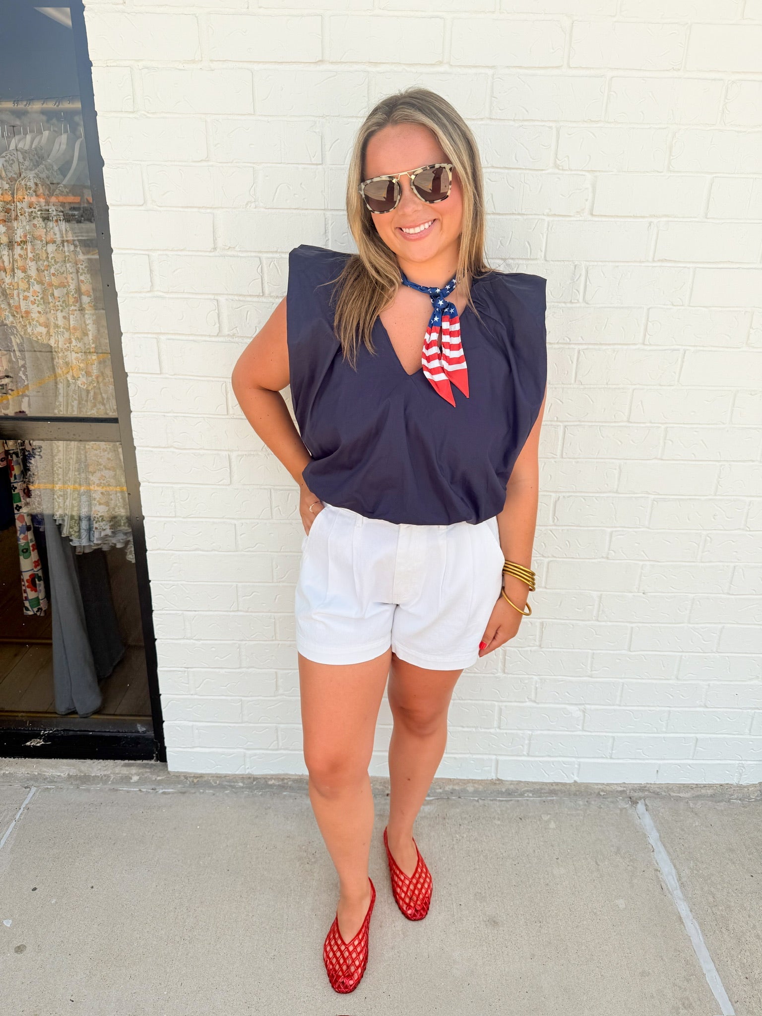 Bibi Poplin V-neck Bubble Top