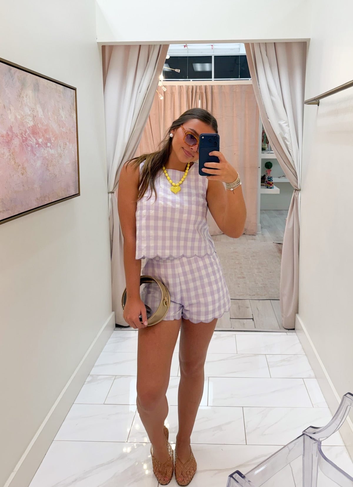 Lavender Scallop Gingham Blouse