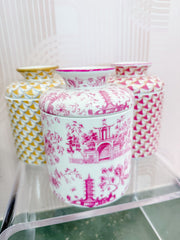 Porcelain Round Tissue Box Matted Gold Fishnet