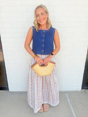 French Multi Floral Maxi Skirt