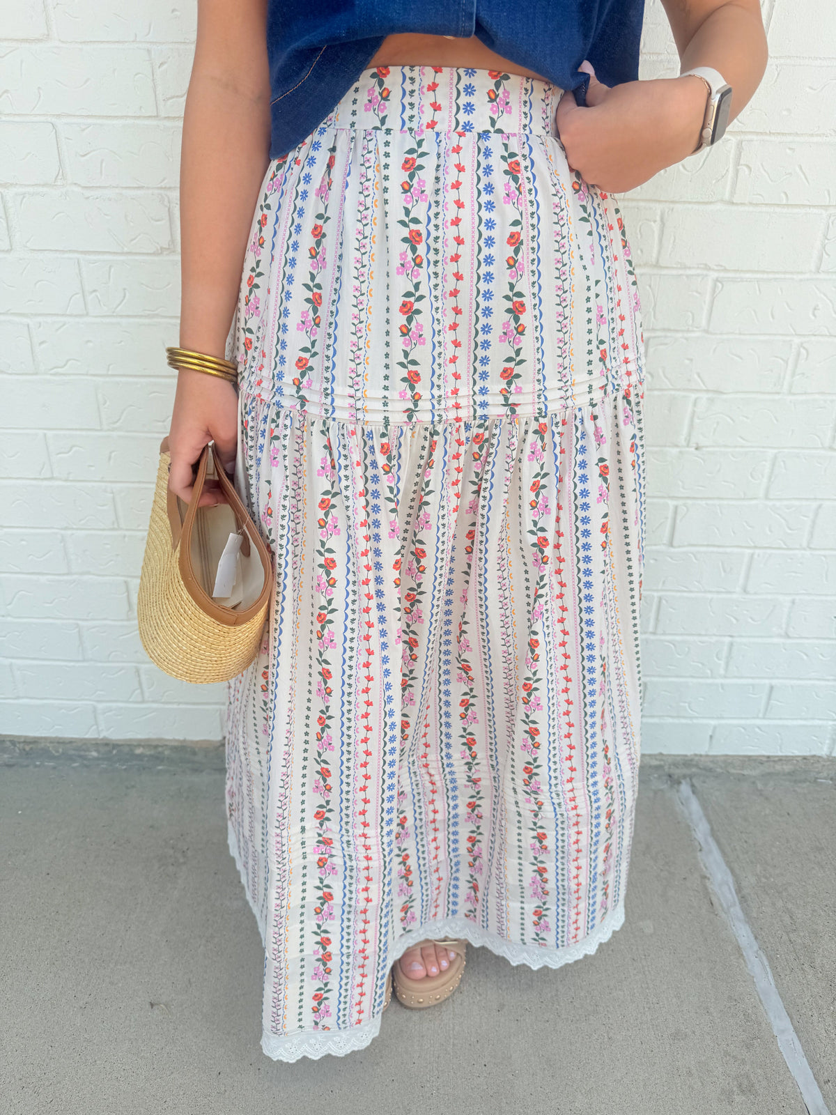 French Multi Floral Maxi Skirt