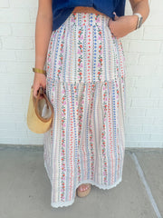 French Multi Floral Maxi Skirt