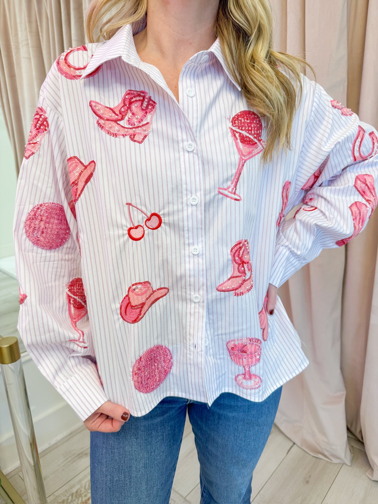 Striped Disco Cowgirl Icon Collared Top