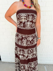Leaf Print Tiered Maxi Dress