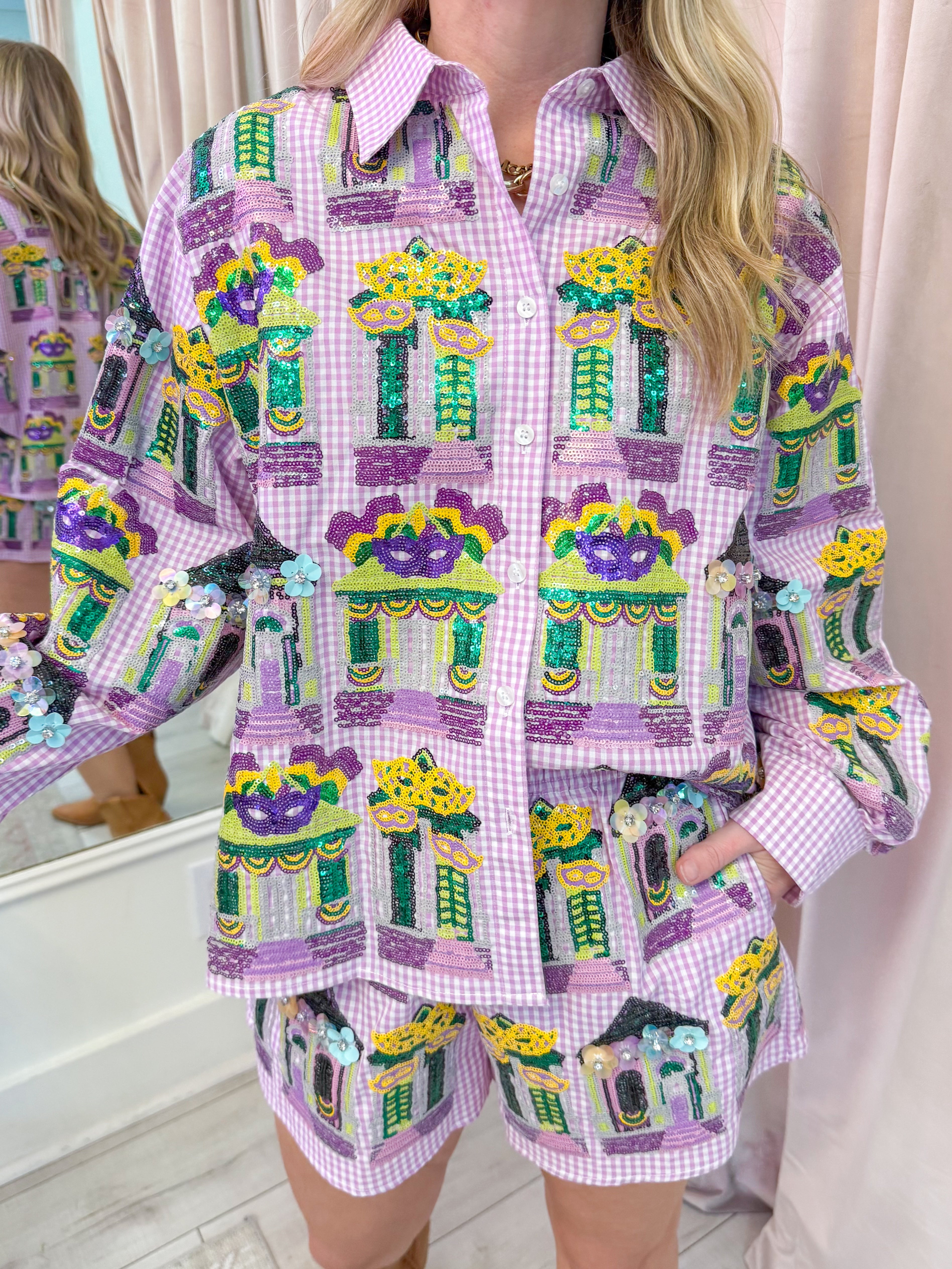 Gingham Mardi Gras Porches Short