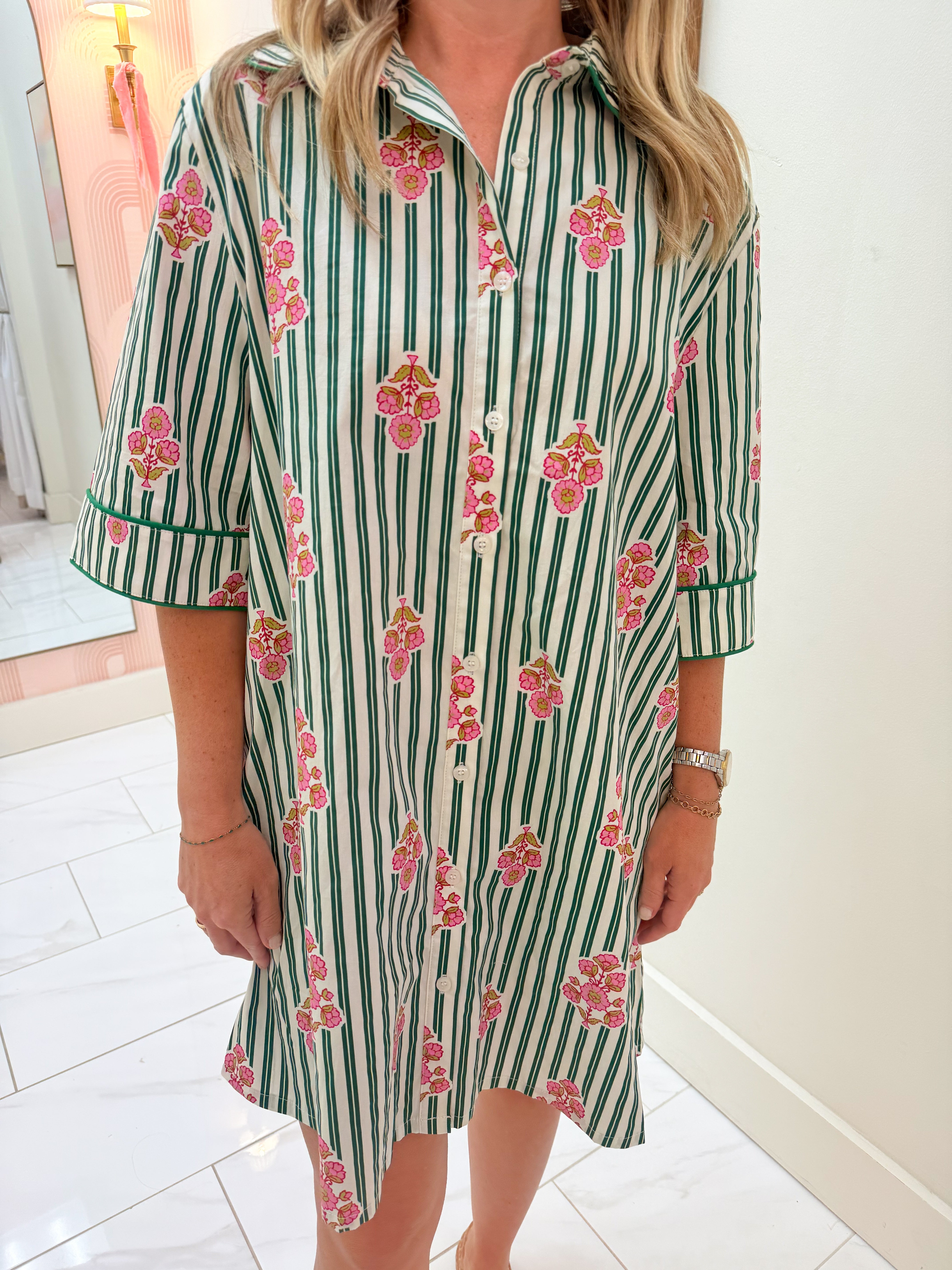 Floral Striped Shirt Dress