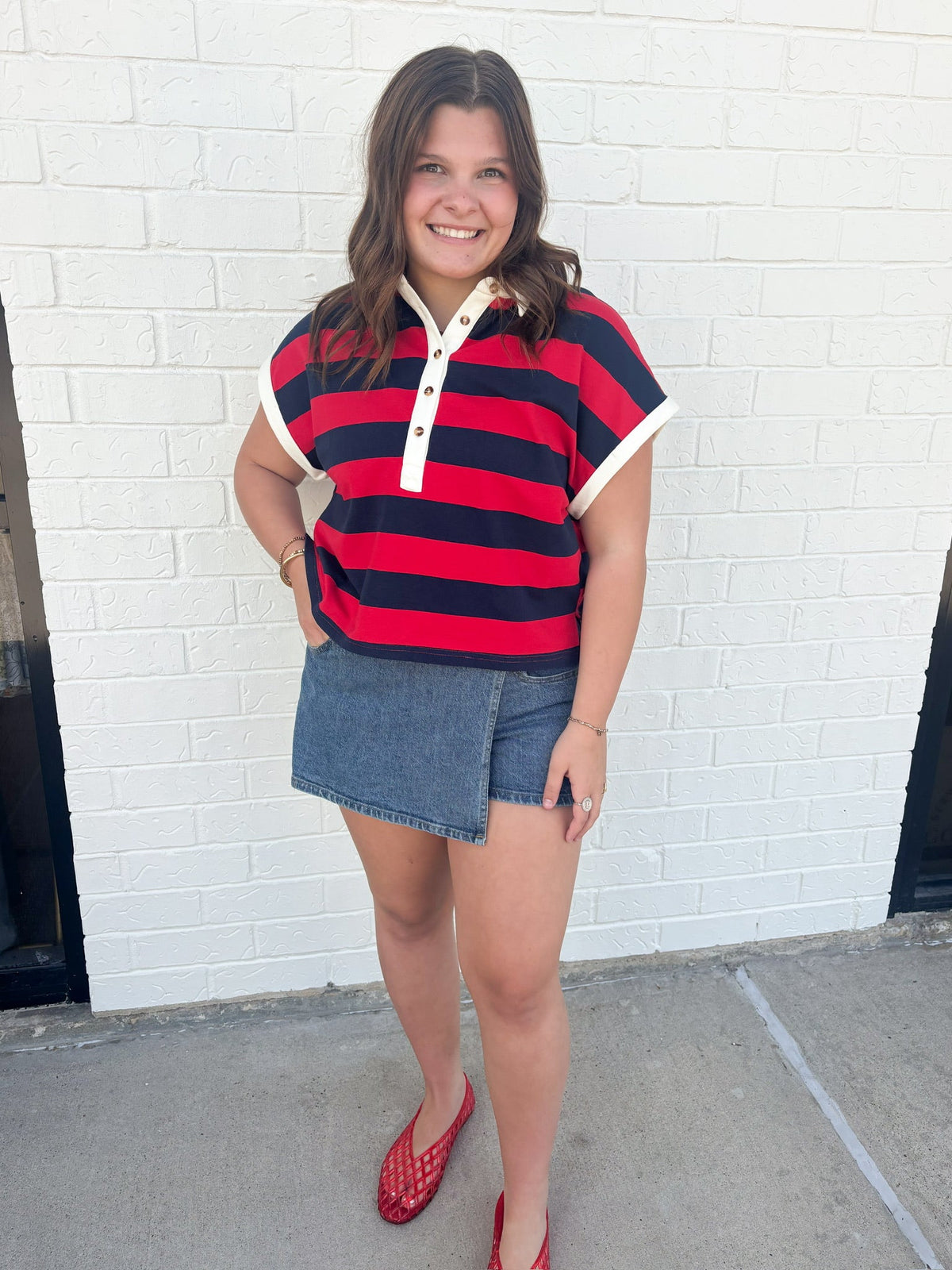 Victoria Striped Cuffed Sleeve Top