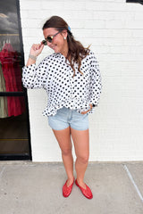 Polka Dot Button Down Peplum Top