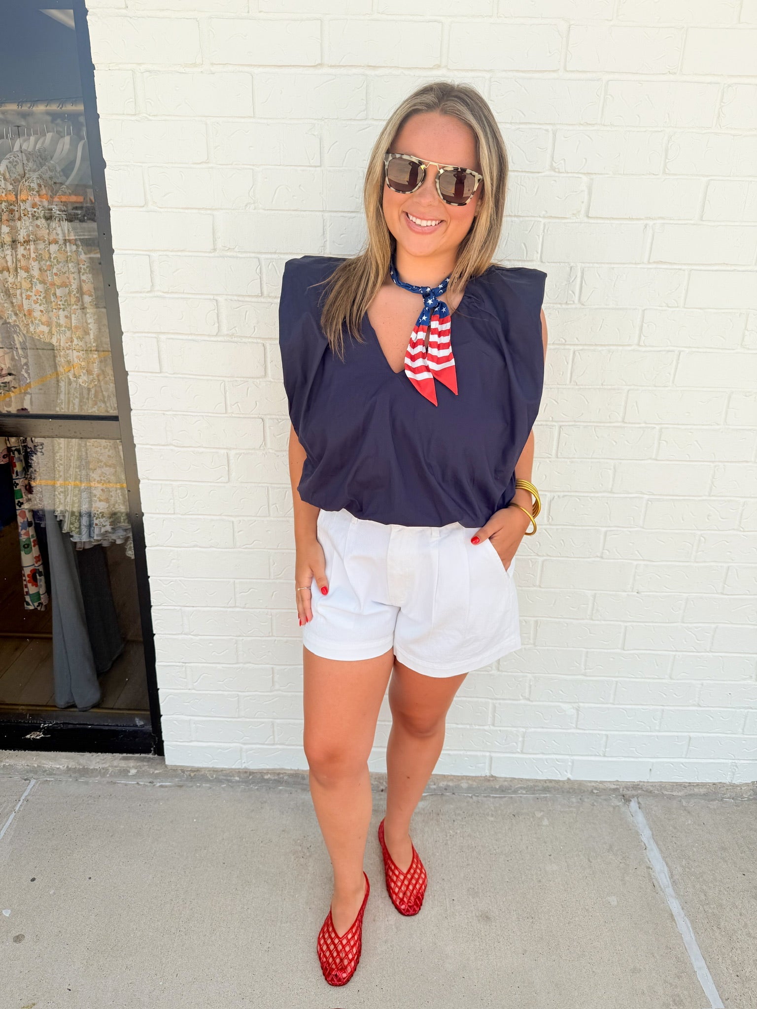 Bibi Poplin V-neck Bubble Top