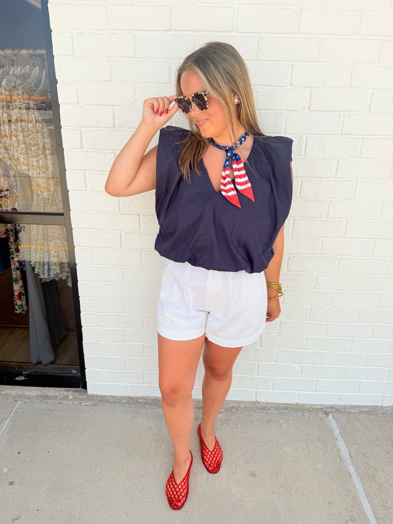 Bibi Poplin V-neck Bubble Top