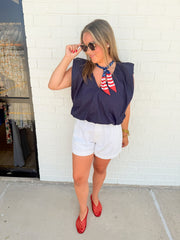 Bibi Poplin V-neck Bubble Top