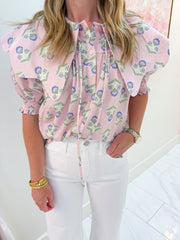 French Floral Novelty Collar Top