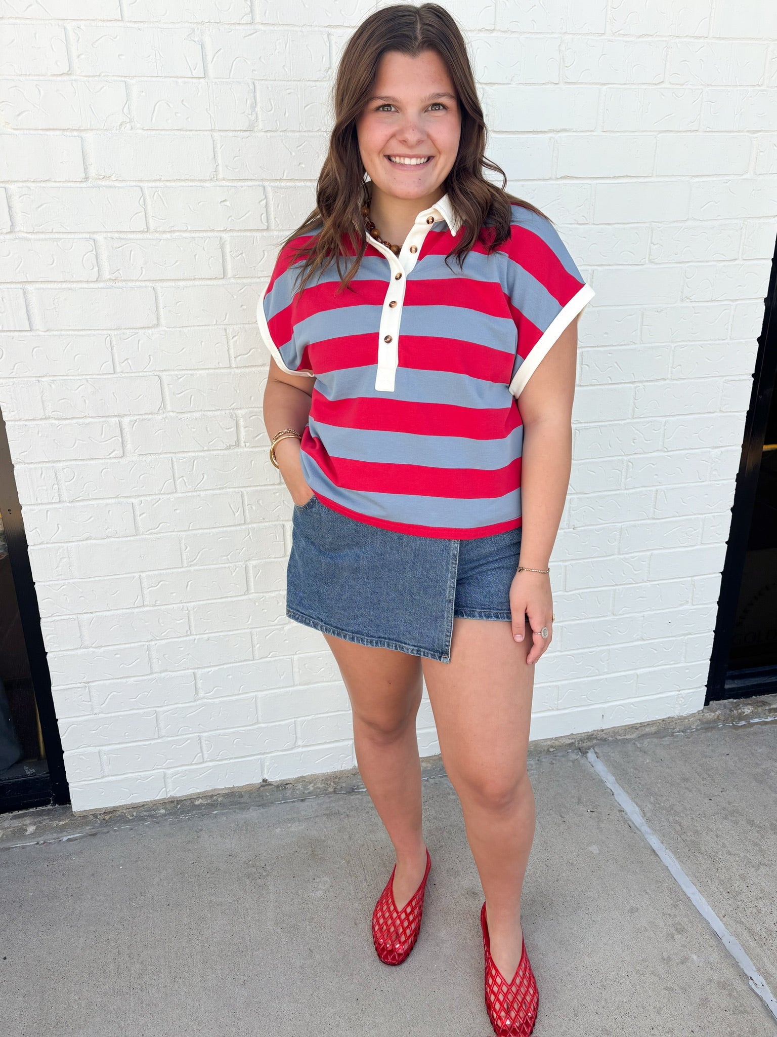 Victoria Striped Cuffed Sleeve Top