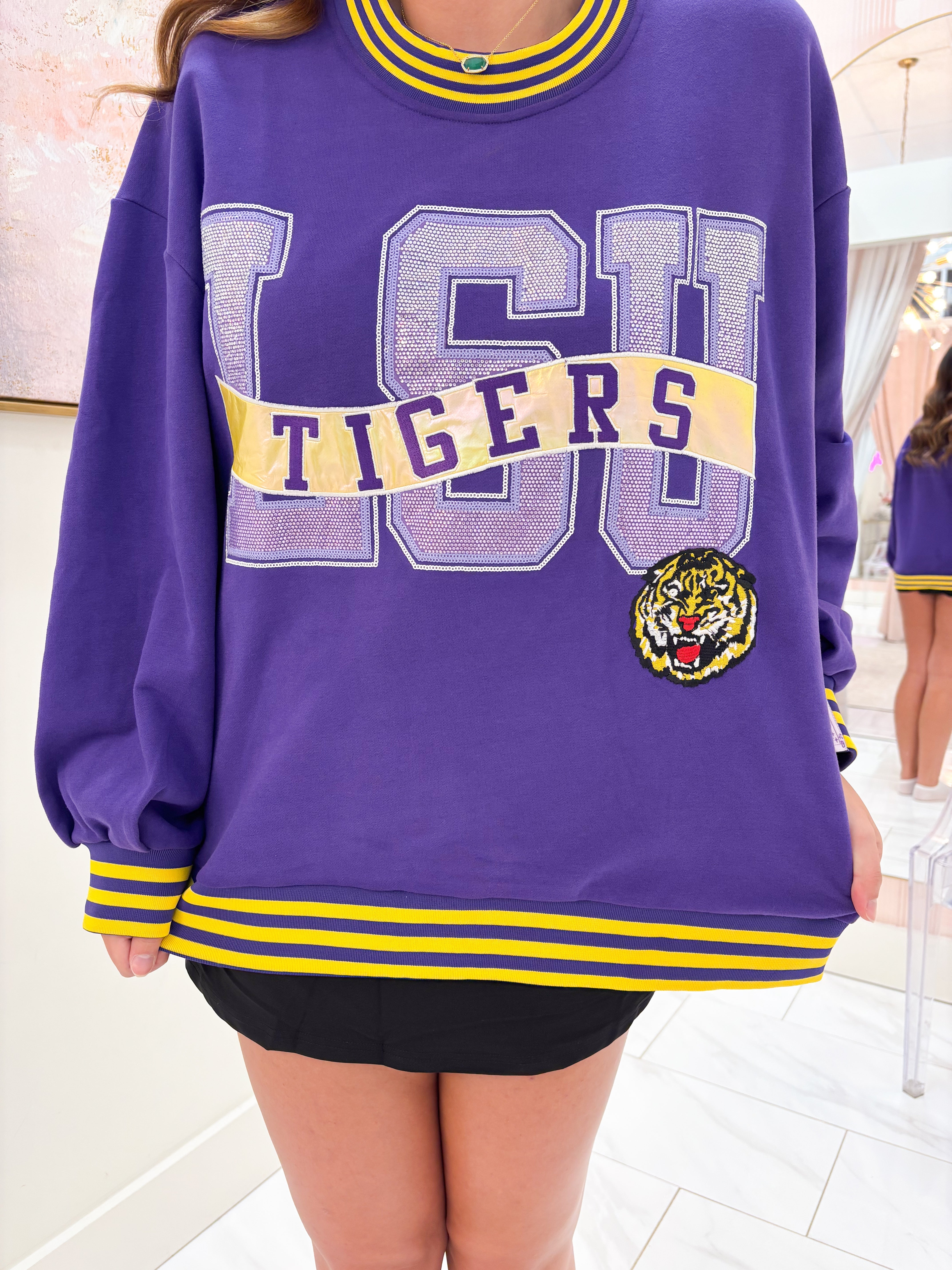 LSU Rhinestone Metallic Banner Sweatshirt