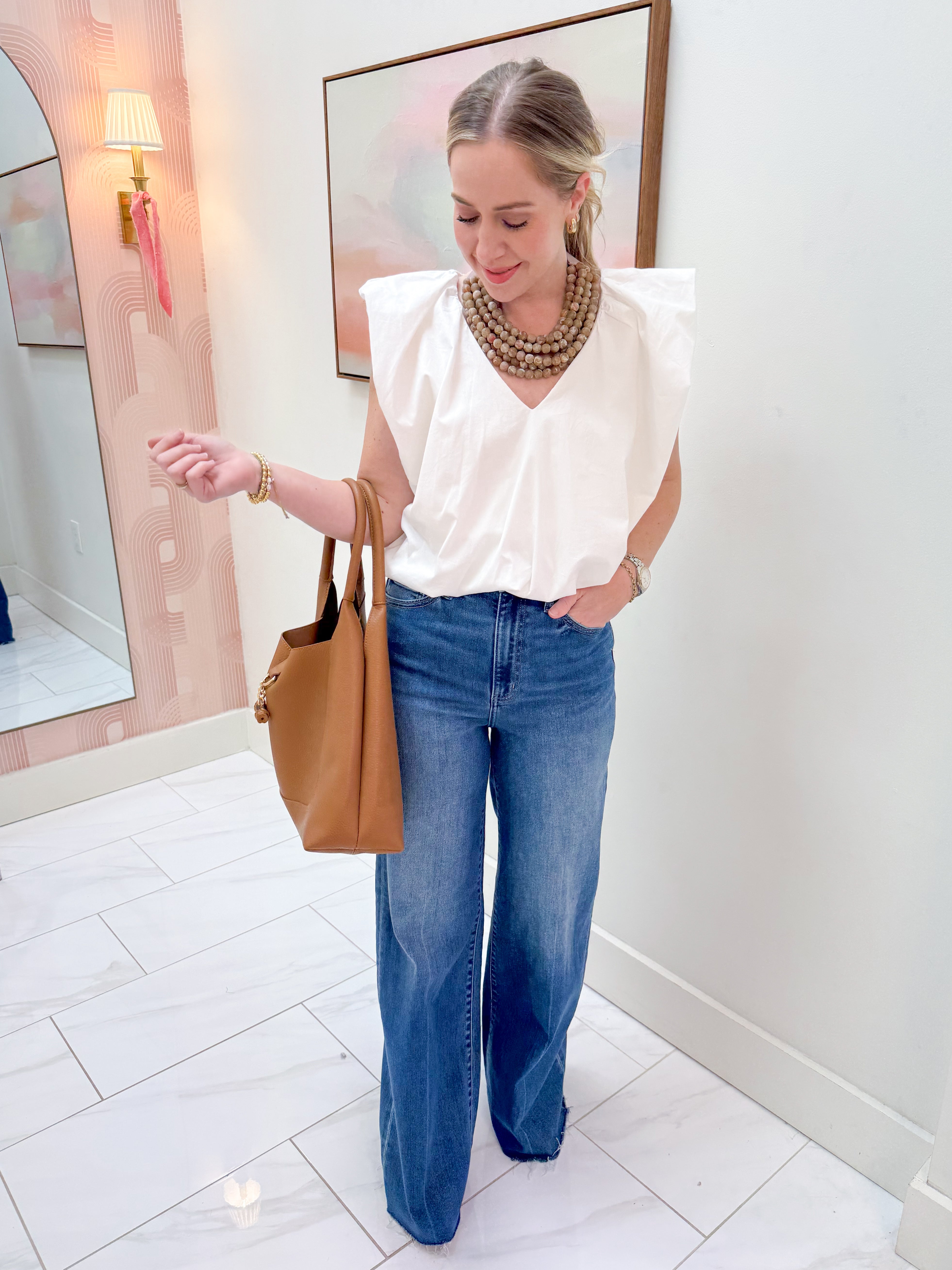 Bibi Poplin V-neck Bubble Top