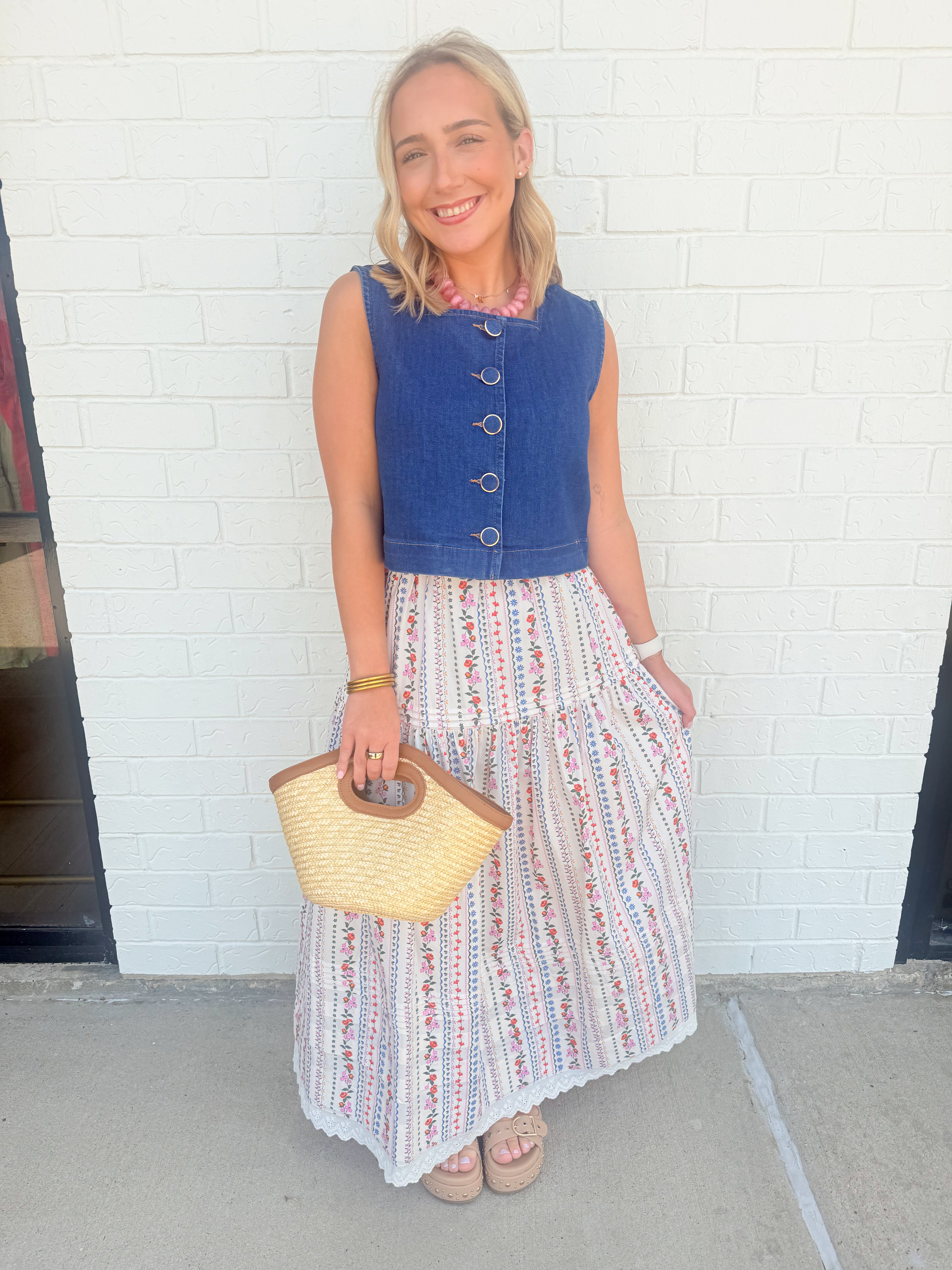 French Multi Floral Maxi Skirt