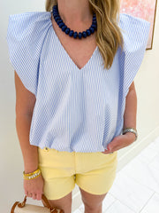 Bibi Striped Poplin V-neck Bubble Top