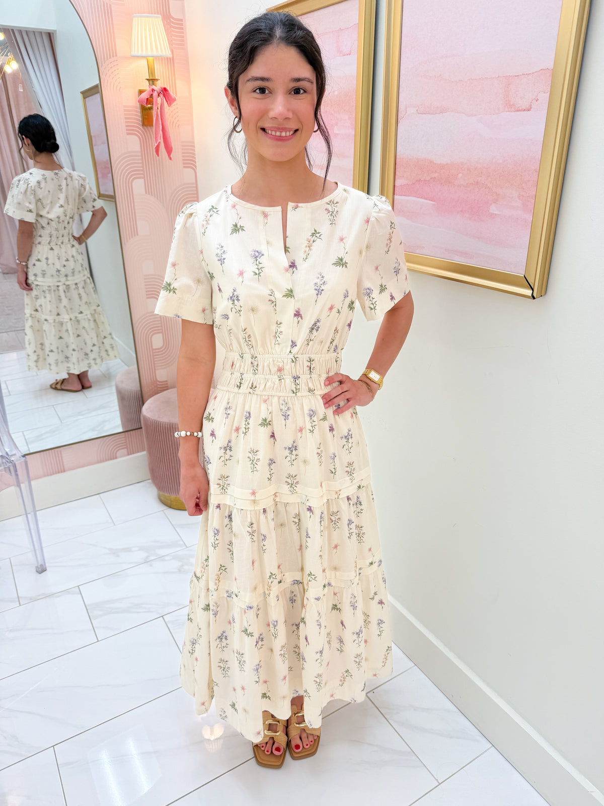 Floral Pintuck Midi Dress