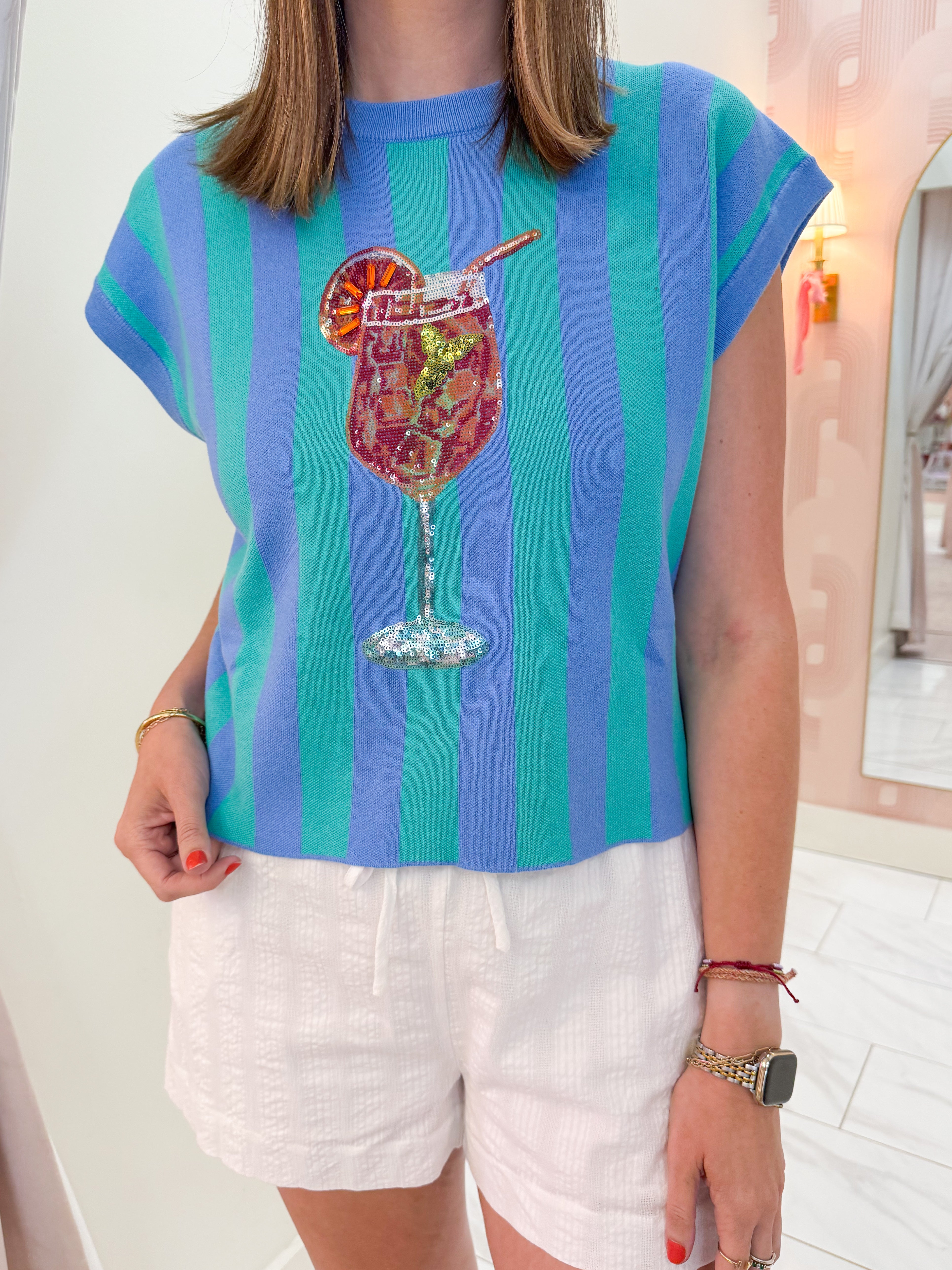 Blue & Teal Striped Cocktail Knit Top