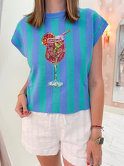 Blue & Teal Striped Cocktail Knit Top