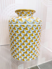 Porcelain Round Tissue Box Matted Gold Fishnet